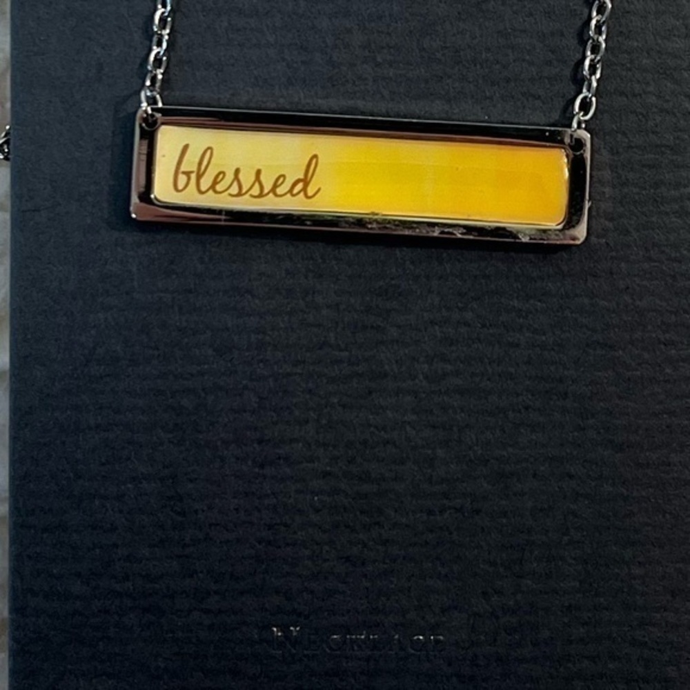 Lucy Lu "BLESSED" Stainless/Enamel Bar Necklace - Picture 3 of 4